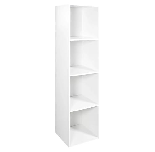 Homme Concept 4 Cube Storage Unit – Tall Narrow White Bookcase, Freestanding Wooden Shelving Organizer for Living Room, Kids Room, or Home Office