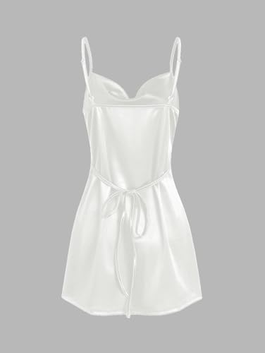 ZAFUL Women's Satin Sleeveless Spaghetti Strap Mini Dress Sexy Slip Cowl Neck Silky Cocktail Party Dresses(White-F, L) - Thumbnail 4