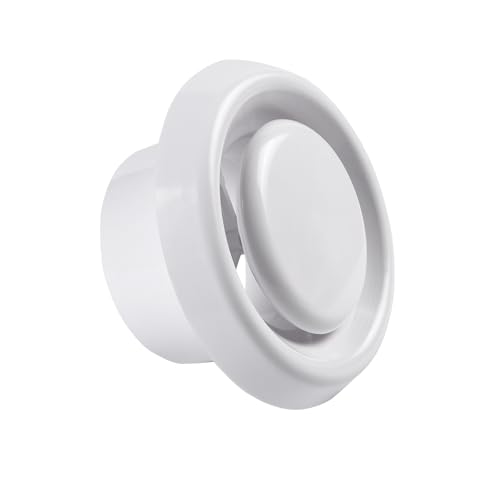 Plastic Round Ceiling Vent, 150mm - 6 inch Air Vent Cover Ceiling Ventilation Cover with Adjustable Valve and Retaining Ring for Bathroom Kitchen Toilet Office