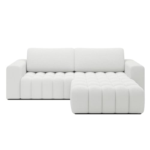 INTENSE DECO Canapé d'angle Droit Convertible Clovis Bouclette Blanc
