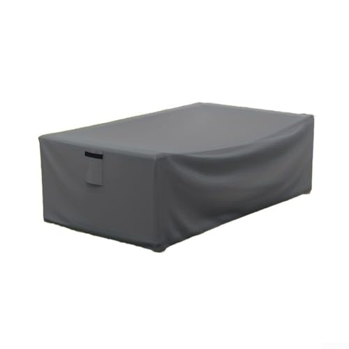 Funda impermeable para mesa de café para exteriores con material Oxford fuerte, hebillas resistentes al viento, rejillas de ventilación para flujo de aire y costuras con revestimiento de poliuretano