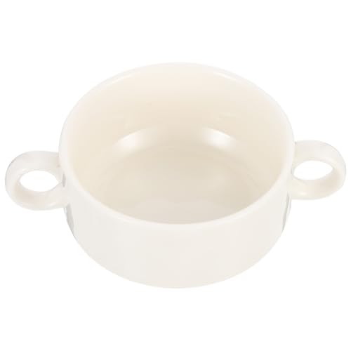HOMSFOU Tazón de Porcelana de Hueso Color Marfil Doble Asa, Cuenco Compacto Multifunción para Guisar y Cocinar al Vapor, Recipiente Pequeño Adecuado para Postres y Uso Doméstico