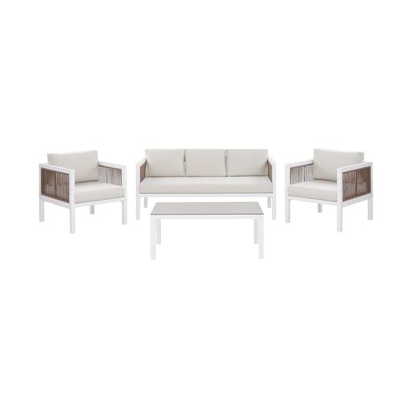 Beliani Gartenlounge Borello 5-Sitzer Weiß & Beige