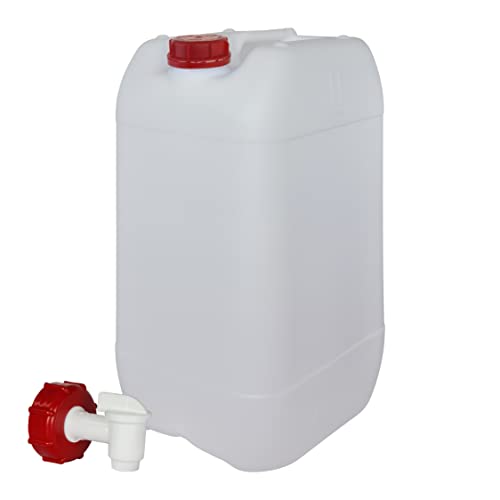 Garrafa con Grifo 25 litros. Apta para uso alimentario. Boca ancha. Idónea como depósito de agua potable. Resistente a químicos. (1 Unidad).