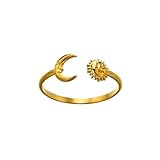 Anillos de sol y luna de color dorado para mujeres y hombres, anillo vintage ajustable de acero inoxidable para boda, pareja, joyería estética, regalo 2024