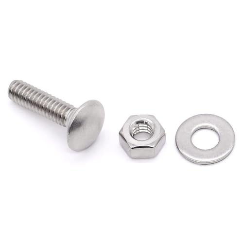 Image of (10 Sets) M6-1.0 x 12mm Stainless Steel Carriage Bolts Screws Kits, Round Head Square Neck Screws, Hex Nuts & Flat Washers, 304 Stainless Steel 18 /8, Full Thread