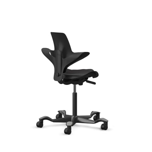 Image of HAG Capisco Puls Adjustable Sit to Stand Desk Chair - Black Frame - Black Partial Cushion