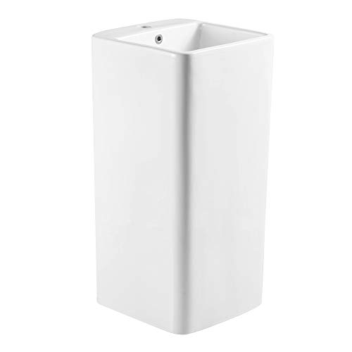 B301-Sw Small Pedestal Sink Square, Eridanus 32-Inch Tall Free-Standing Pedestal Sink Combo With Overflow And Faucet Hole, Crisp White, 15-3/4" W. X 15-3/4" D. X 32" H. #TOP1