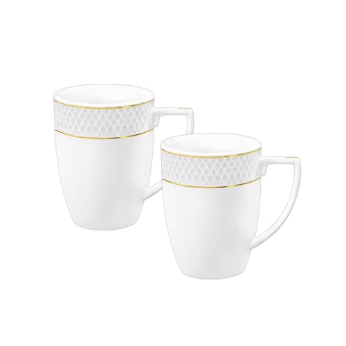 Wilmax - Lot de 2 tasses à thé et à café - 450 ml - Mug en porcelaine avec motif doré - Lot de mugs - Mug pour thé, cappuccino - Blanc