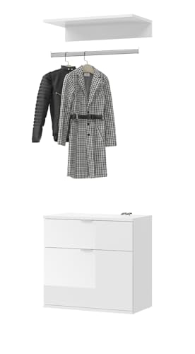 Inn.Furn Garderobe Set 3-teilig weiß Hochglanz Kommode und Kleiderstange Schulade Schuhschrank Garderobenmöbel Flurmöbel Breite 61 cm SystemX (Set1) Inn.Furn Garderobe Set 3-teilig weiß Hochglanz Kommode und Kleiderstange Schulade Schuhschrank Garderobenmöbel Flurmöbel Breite 61 cm SystemX (Set1)