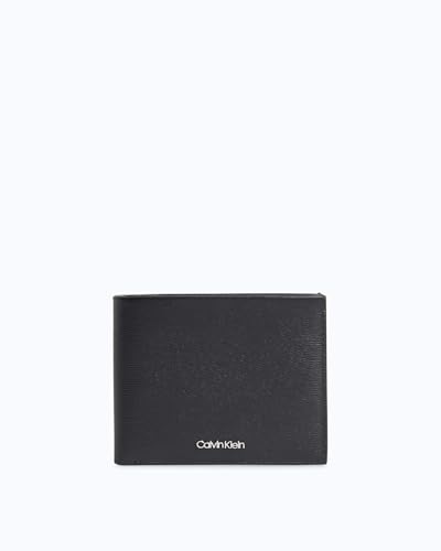 Calvin Klein Median Portefeuille à 2 Volets Homme en Cuir Noir avec Porte-Monnaie Intégré