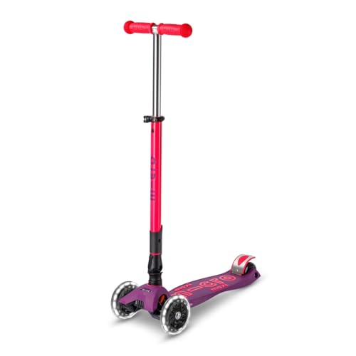 Micro Kickboard | Maxi Foldable LED Kids Scooter for Ages 5-12 | Children up to 110 lbs | 3 Wheel Lean-to-Steer Design | Adjustable T Bar | Smooth Ride, Motion Activated PU LED Wheels | Swiss Design by Micro - Used condition - US$169.28