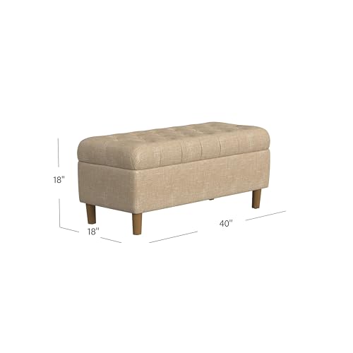 Image of HomePop 40 inch Ainsley Button Tufted Storage Bench - Light Tan Textured Solid