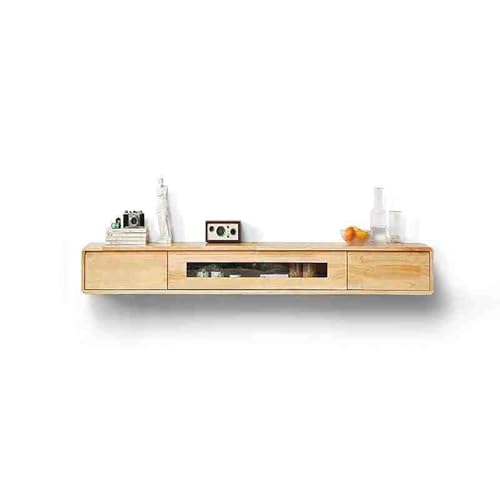 Meuble TV flottant en bois massif avec tiroirs de rangement pour salon