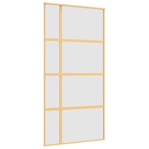vidaXL Porte Coulissante, Porte Suspendue avec Butoir, Porte avec Panneaux Grange Cuisine Maison Intérieur, Doré Verre Dépoli et Aluminium