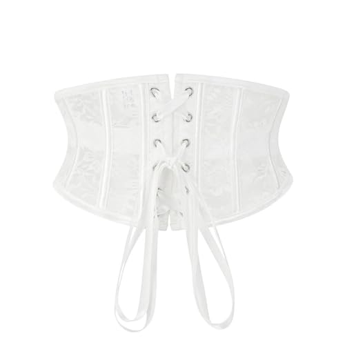Corset Belt Womens Steel Boned Satin Underbust Waist Training Lace Corset Underbust Corset Lace Up Corset for Parties, Shopping, Dinners(White,XXL)2