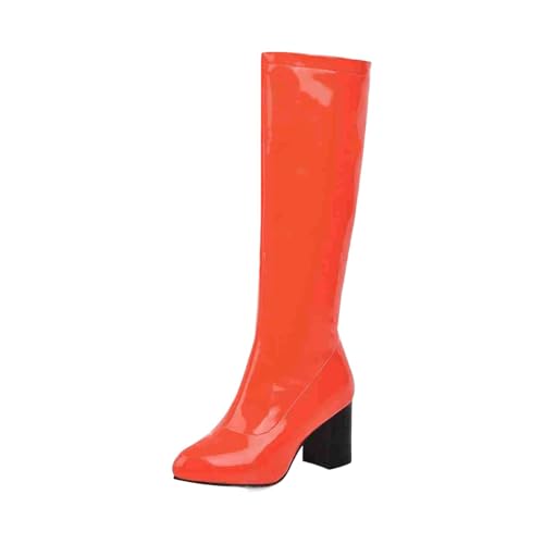 Bottes western pour femmes en polyuréthane orange à bout épais taille 41