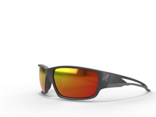 EDGE Kazbek Wrap-Around Safety Glasses, Anti-Scratch, Non-Slip, UV 400, Military Grade, ANSI/ISEA & MCEPS Compliant (Black, Aqua Precision Red Mirror)