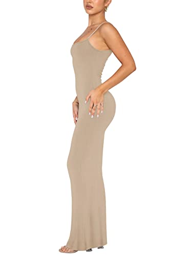 Damen Sexy Lounge Slip Langes Kleid Elegantes Hochzeitsgast ärmelloses rückenfreies Geripptes figurbetontes Maxikleid – Bild 3