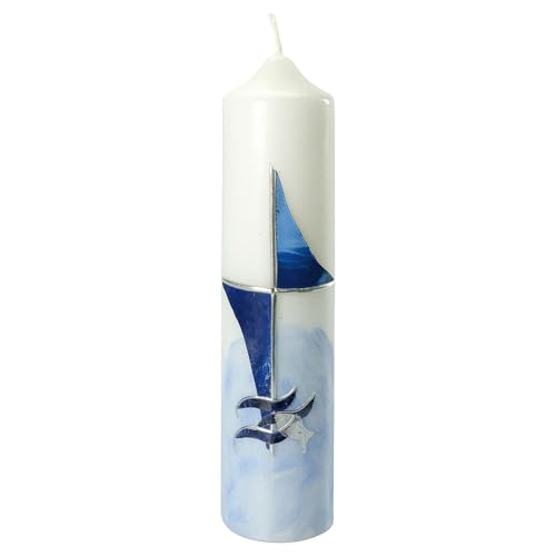 Candle for Christening, Cross-Shaped Blue sail, 265x60 mm
