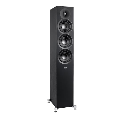 Elac Debut 3.0 DF53-BK - Altavoz de Piso de Ceniza Negra (Cada uno), Altavoz de Agudos de cúpula de Aluminio de 1 Pulgada, Rango Medio de Fibra de aramida de 5.25 Pulgadas y woofer Dual de Fibra de