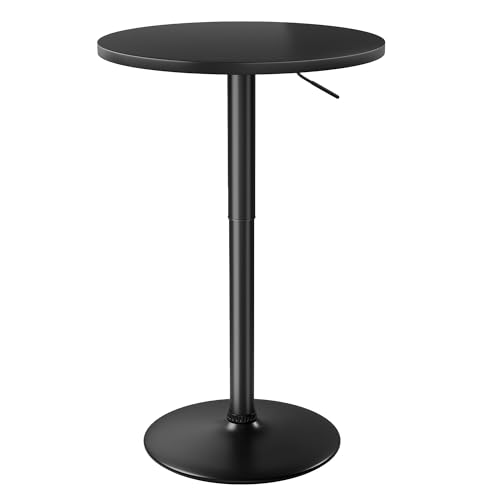Furmax Bistro Pub Table Height Adjustable Round Bar Table 27.4-36 Inches 360Swivel Cocktail Table for Dining Room Party Caf (1 Black)