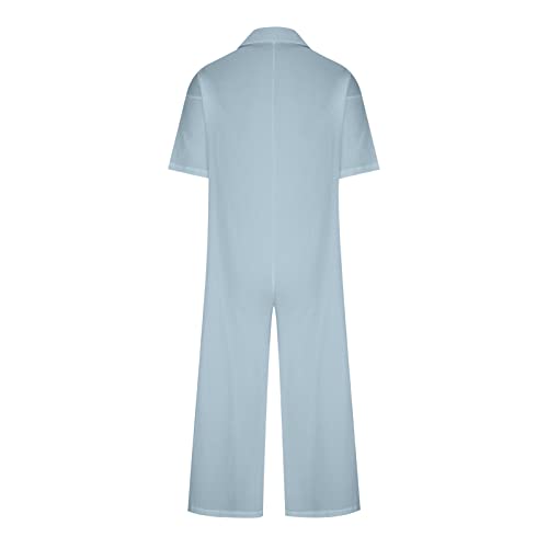 Womens Casual Jumpsuits Loose Fit Short Sleeve Lapel Linen Wide Leg Pant Romper Plus Size Baggy Comfy Summer Playsuit4