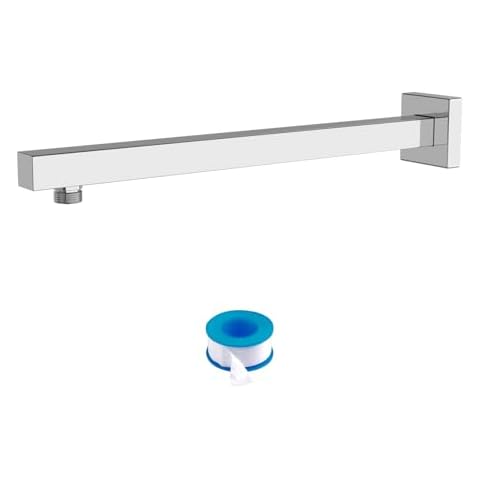 Lordear Chrome Shower Arm 16 Inch Rain Shower Head Extension Arm With Flange and Teflon Tape,304 Stainless Steel Rain Shower Arm Wall Mounted Cover