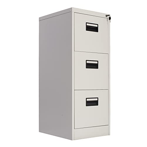 Frideko Filing Cabinets - Lockable Cabinet, 3 Drawers Metal Cabinet, Office Cabinet with Lock Utility Storage Cupboard Locker (Light Grey)