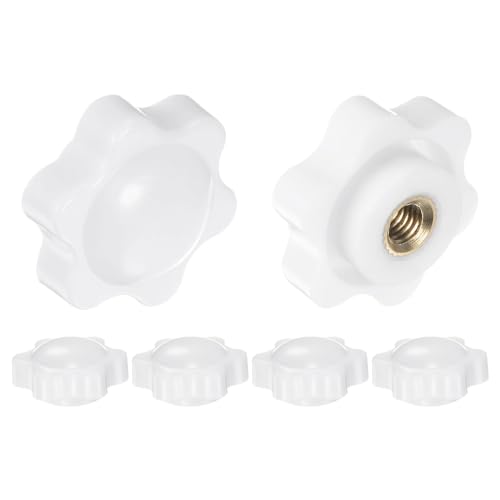 HARFINGTON 6pcs Star Knobs M5 Female Thread 25mm 6-Point Plastic Head Brass Insert Non-Through Hole Screw-in Threaded Hand Knob Clamping Handle, White