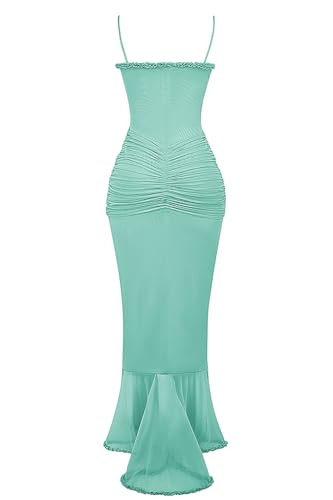 Image of houstil Women's Casual Summer Dress Strap Ruffle Beach Party Maxi Cocktail Evening Holiday Wedding Guest Dresses