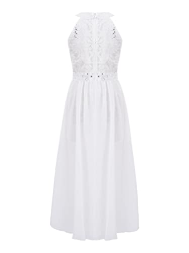 renvena Kids Flower Girls Dress Sleeveless Mock Neck Floral Lace Romper with Maxi Skirts Wedding Pageant Wear3