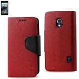 Reiko 3-In-1 Wallet Case for LG Optimus F6 - Retail Packaging - Red