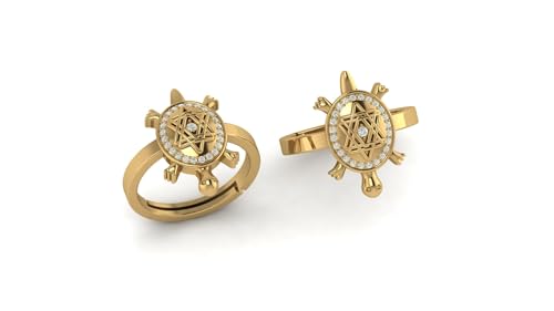 Image of LMDPRAJAPATIS Certified Natural Navratna Best Of Luck Gold & Silver Plated Tortoise Adjustable Ring for Men Or Women's