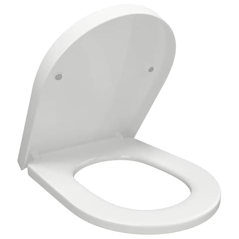 D-Shape Toilet Seat Cover Anti Bacterial Mute Loo Seat Slow Close Quick Release Hinges U Shape Soft Close Easy Cleaning Dual Fixing White UF (Urea-Formaldehyde) Cover