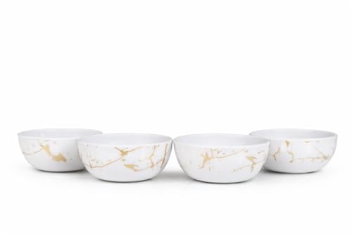Image of Ariya 4.5 Inch Melamine Soup Bowls Set of 4 (350 ml) | White /Gold | Serving Bowls for Soup, Salad, Noodles, Pasta, Oatmeal | Durable & Stylish Dinnerware for Daily & Special Use
