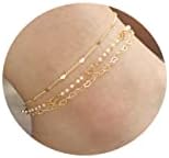 Raicegs Layered Anklet Bracelets for Women 18K Gold Anklets Dainty Chain Pearl Beads Heart Anklet Beach Jewelry Gift for Women Girl