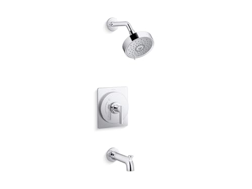 Juego de grifería para bañera y ducha Kohler Castia by Studio McGee KTS35917-4Y-CP con boquilla para bañera, divisor y cabezal de ducha monofunción de 2,5 GPM con rociador MasterClean en cromo pulido