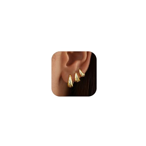 SAILIMUE 3 Pairs 14K Gold Plated Chunky Hoop Earrings for Women Trendy - image 1