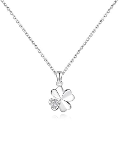 MOPZIJA Collier et pendentif femme fille en argent 925 le trèfle orné zircon collier, collier pendentif trèfle à quatre feuilles, Collier pendentif en cristal en...