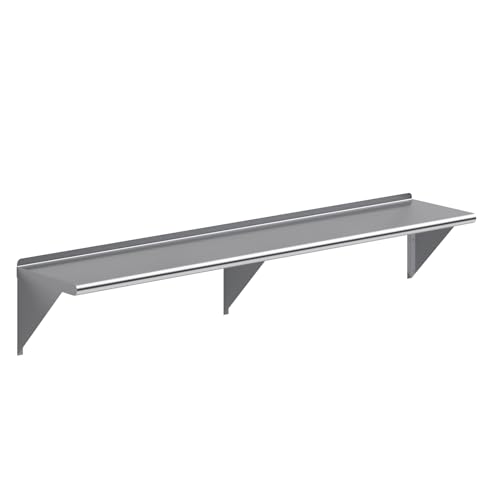 Image of AmGood 14 in. x 72 in. Stainless Steel Wall Shelf | NSF | Metal Shelving | Garage, Laundry, Storage, Utility Room | Restaurant, Commercial Kitchen