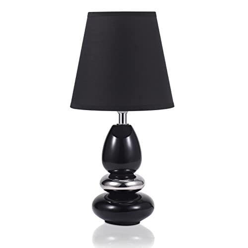 Urban Lifestyle Lámpara de noche negra ANNA lámpara de mesa de cerámica con pantalla de tela, lámpara LED adecuada para la mesa, E14, lámpara de mesa de cerámica de 230 V, lámpara de mesita de noche,