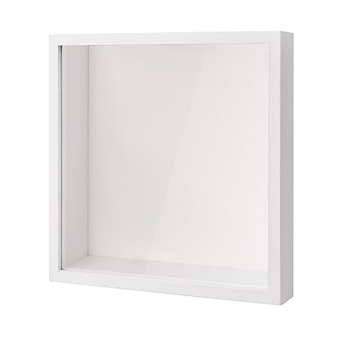 heavenlife Marcos con Profundidad, Marco de Fotos de Caja de Sombra 3D, Marcos para Cuadros 3D para Mesa y Pared, Cuadro Vitrina para Medalla Manualidades Recuerdo Flor (Blanco 27x27cm)
