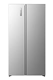 Hisense RS3P538NAIE Kühl-Gefrierkombination/Side by Side/Freistehend/ 527 L/EEK: E/ 39 dB/Perfekt Kitchen Fit/Boden-Kühlsystem/Meta-Tech Cooling/Total No Frost/ (BxHxT): 91,1×178,6×60 cm/Grau