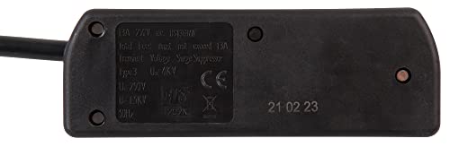 PRO ELEC PELB1952 2 Gang Extension Lead Surge Protected Black, 2m