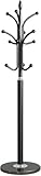 Garderobenständer aus Metall, Garderobenständer mit Quarzsteinsockel, schwarz, 40 x 40 x 170 cm (L x B x H), 12 Kleiderhaken für Jacke, Hut, Aufhänger, Tasche, Regenschirm, Schlafzimmerzubehör