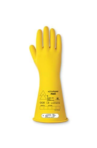 Ansell Guantes aislantes eléctricos, talla 9, L, seguridad eléctrica, látex, color amarillo