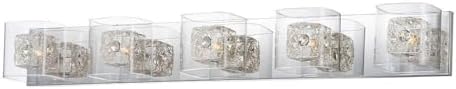ET2 E22835-18SVPC Gem Modern Clear Crystal/Metal Cubes Bath Vanity Wall Mount with Silver Shade, 5-Light Xenon 200 Total Watts, 5" H x 39" W, Polished Chrome