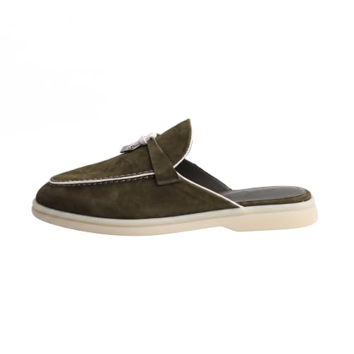 Image of XOBZJH Designer Women's Mules Flat Heel - Suede Leather Flats with Tassel Detail, Comfortable Slip-On Backless Loafers,Casual & Work Shoes