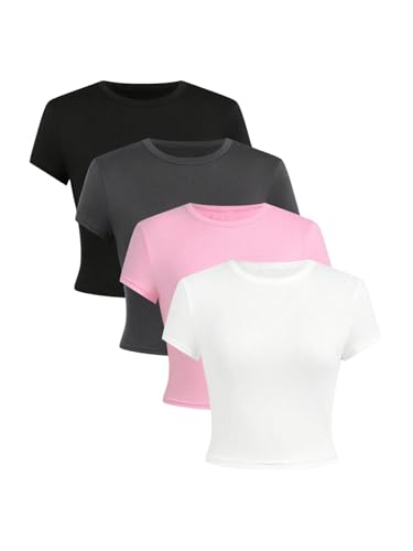 Girl's Basic Crop Tops Crew Neck Slim Fit Teen Girls Clothes Summer T Shirts Tops